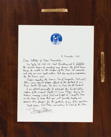 Lot #414 Buzz Aldrin Signed Lunar Plaque - Image 2