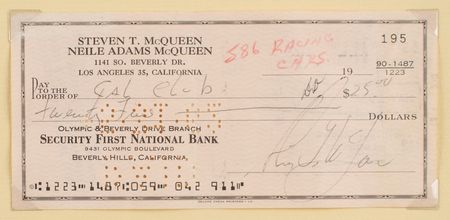 Lot #766 Steve McQueen Signed Check - Image 2