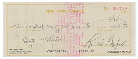 Lot #1001 Hoyt Wilhelm Signed Payroll Check - Image 2