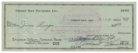 Lot #877 Vince Lombardi Signed Check - Image 1