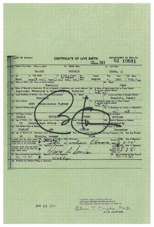 Lot #132 Barack Obama Signed Mock Birth