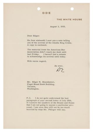 Lot #89 Dwight D. Eisenhower Typed Letter Signed as President - Image 1