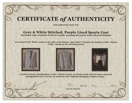 Lot #223 Meyer Lansky's Personally-Worn Gray Sport Coat - Image 4