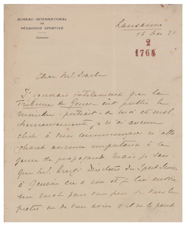 Lot #866 Pierre de Coubertin Autograph Letter Signed - Image 1