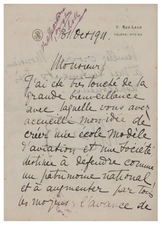 Lot #405 Roland Garros Autograph Letter Signed - Image 1