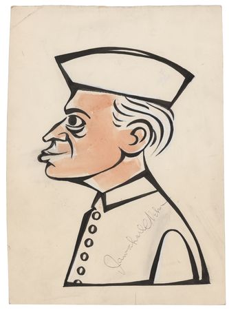 Lot #307 Jawaharlal Nehru Signed Sketch - Image 1