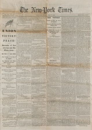 Lot #367 Civil War: New York Times from April 10, 1865, Proclaiming the End of the War - Image 1