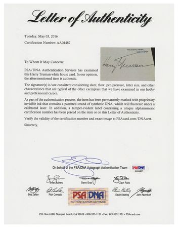 Lot #159 Harry S. Truman Signed White House Card as President - Image 2