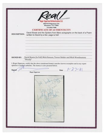 Lot #607 David Bowie and the Spiders from Mars Signatures - Image 5