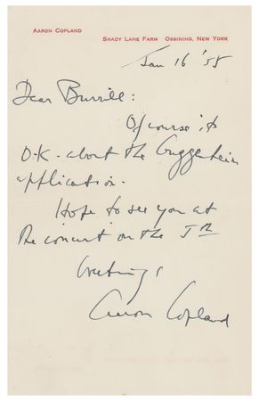 Lot #625 Aaron Copland Autograph Letter Signed
