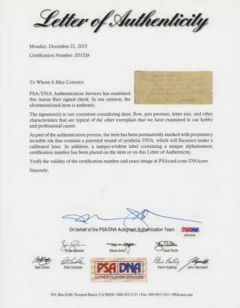 Lot #178 Aaron Burr Autograph Check Signed - Image 3