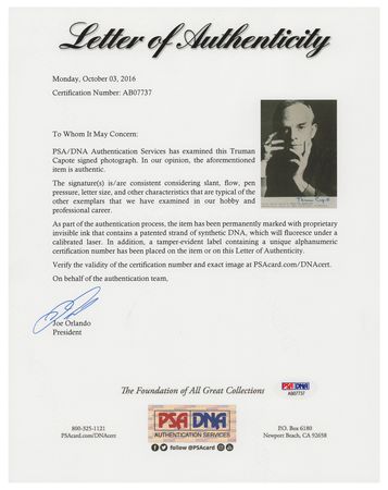 Lot #550 Truman Capote Signed Photograph - Image 2