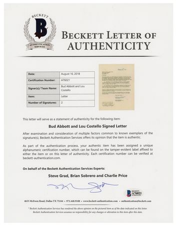 Lot #773 Abbott and Costello Document Signed - Image 3