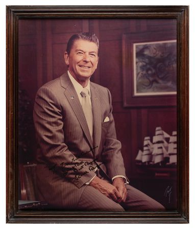Lot #57 Ronald Reagan: Massive portrait of Reagan inscribed to 