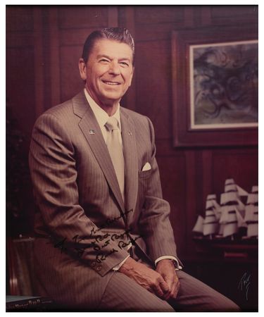 Lot #57 Ronald Reagan: Massive portrait of Reagan inscribed to 