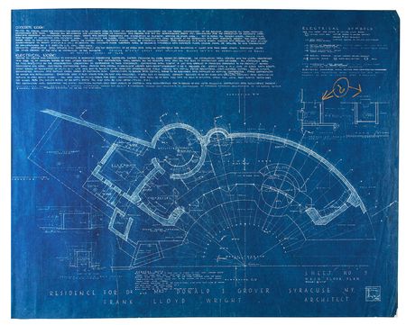 Lot #481 Frank Lloyd Wright Design Drawing and Lot of (9) Blueprints - Image 7