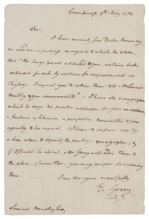 Lot #173 Elbridge Gerry Autograph Letter Signed - Image 1