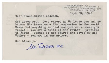 Lot #304 Mother Teresa Typed Letter Signed - Image 1