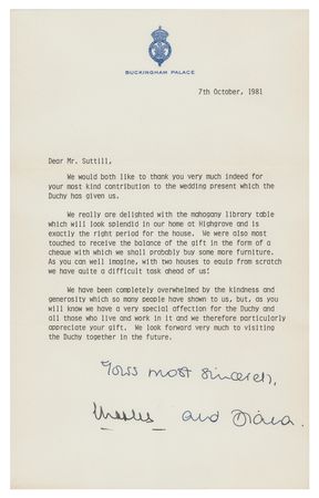 Lot #212 Princess Diana and Prince Charles Typed Letter Signed - Image 1