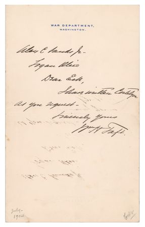 Lot #154 William H. Taft Autograph Letter Signed - Image 1