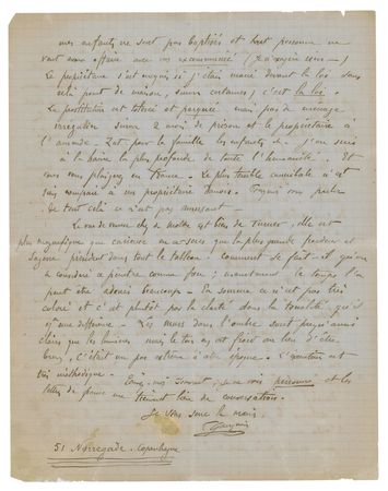 Lot #478 Paul Gauguin: Gauguin writes to Pissarro, commenting on Monet, Degas, and his own work: 