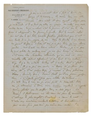 Lot #478 Paul Gauguin: Gauguin writes to Pissarro, commenting on Monet, Degas, and his own work: 