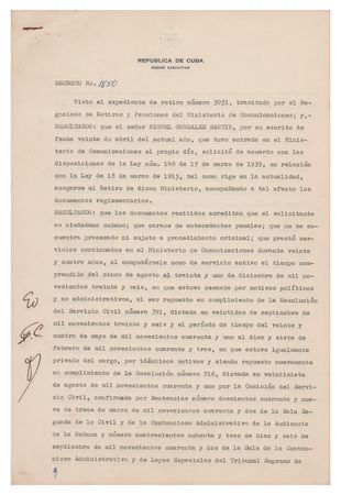 Lot #242 Fidel Castro Document Signed - Image 1