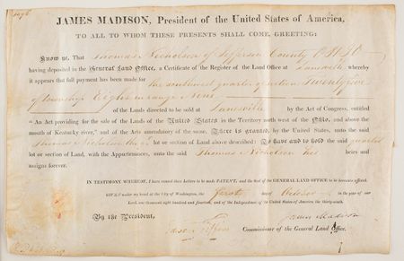Lot #118 James Madison Document Signed as President - Image 1