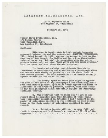 Lot #770 Three Stooges Document Signed - Image 1