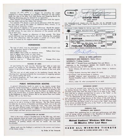 Lot #871 Horse Racing: 1975 Great Match Race Program Signed by the Jockeys of Ruffian and Foolish Pleasure - Image 1