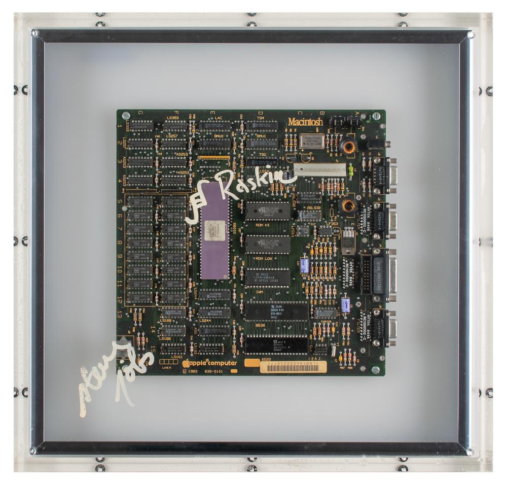 Steve Jobs and Jef Raskin Signed 128K Macintosh Motherboard Display |
