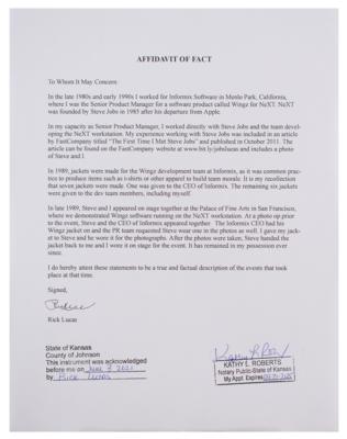 Lot #7010 Steve Jobs Personally Worn NeXT 'Wingz World Tour 1989' Demo Jacket - Image 3