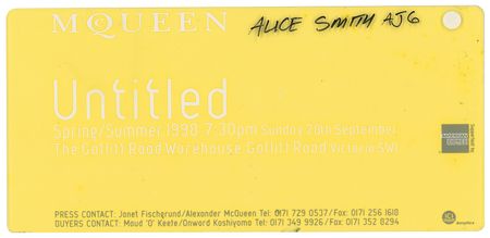 Lot #445 Alexander McQueen: 'Untitled' Ticket Ticket - Image 1