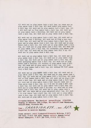 Lot #444 Alexander McQueen: 'The Overlook' Invitation Invitation - Image 1