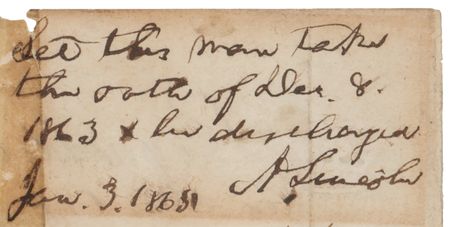 Lot #29 Abraham Lincoln: President Lincoln approves a Confederate discharge: 