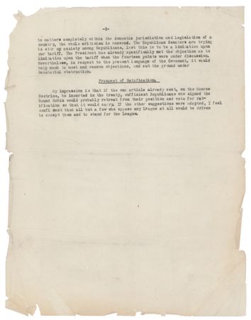 Lot #35 William H. Taft Correspondence Lot to Woodrow Wilson: (2) Typed Letters with Handwritten Notes and a Typed Memorandum - Image 6