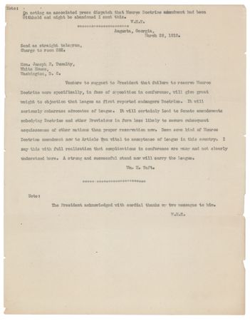 Lot #35 William H. Taft Correspondence Lot to Woodrow Wilson: (2) Typed Letters with Handwritten Notes and a Typed Memorandum - Image 8