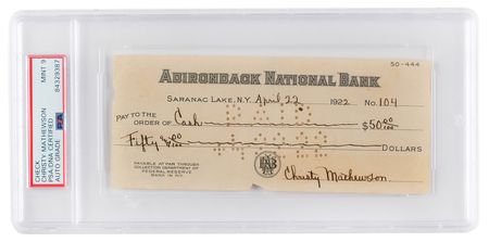 Lot #834 Christy Mathewson Signed Check - PSA/DNA