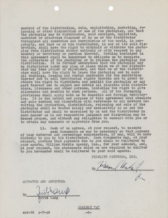 Lot #767 Fritz Lang Document Signed - Image 1