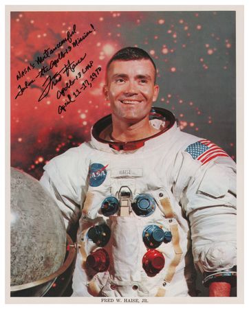 Lot #394 Fred Haise Signed Baseball and Signed Photograph - Image 2