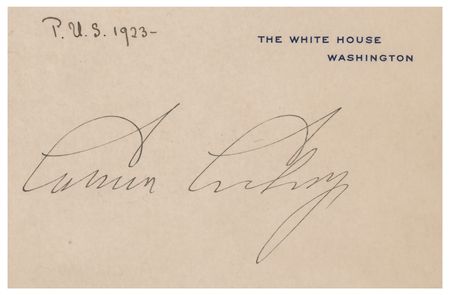Lot #78 Calvin Coolidge Signed White House Card - Image 1