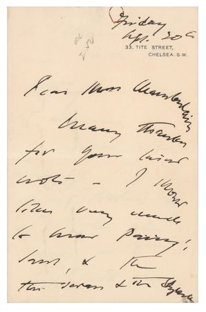 Lot #451 John Singer Sargent Autograph Letter Signed - Image 1