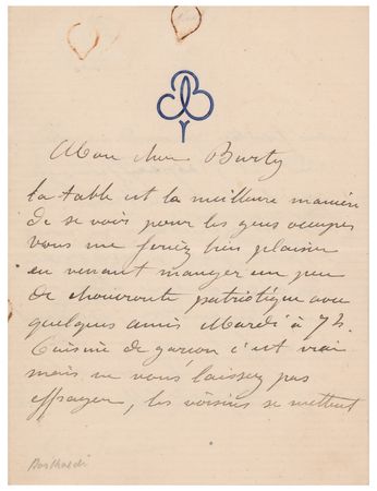 Lot #427 Frederic Auguste Bartholdi Autograph Letter Signed - Image 1