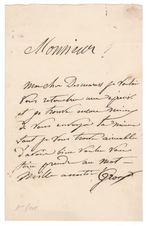 Lot #435 Antoine-Jean Gros Autograph Letter Signed and Signed Ticket - Image 1