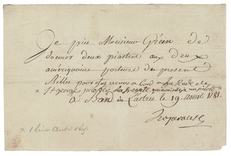 Lot #202 Jean-Francois de Galaupe, comte de Laperouse Document Signed - Image 1