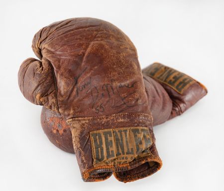 Lot #876 Tony DeMarco's Personally Owned and Worn Boxing Gloves with (4) Additional Signed Items - Image 1
