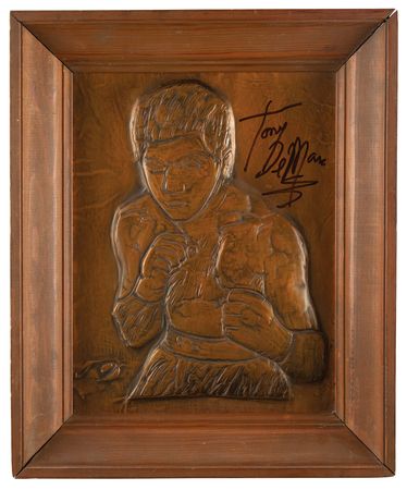 Lot #876 Tony DeMarco's Personally Owned and Worn Boxing Gloves with (4) Additional Signed Items - Image 6