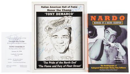 Lot #876 Tony DeMarco's Personally Owned and Worn Boxing Gloves with (4) Additional Signed Items - Image 7