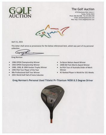 Lot #901 Greg Norman's Personally-Owned and Used Titleist 905R Driver - Image 3