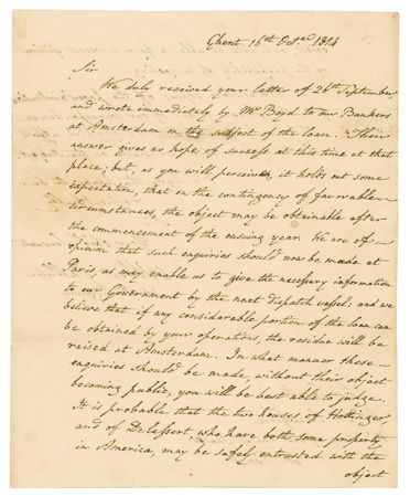Lot #13 John Quincy Adams and Albert Gallatin Letter Signed with Loan Document Archive - Image 1